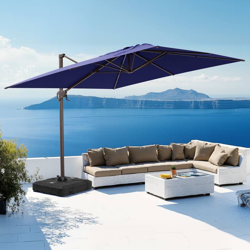 Crestlive Products Outdoor 10ft Patio Cantilever Offset Umbrella with Base - Navy Blue