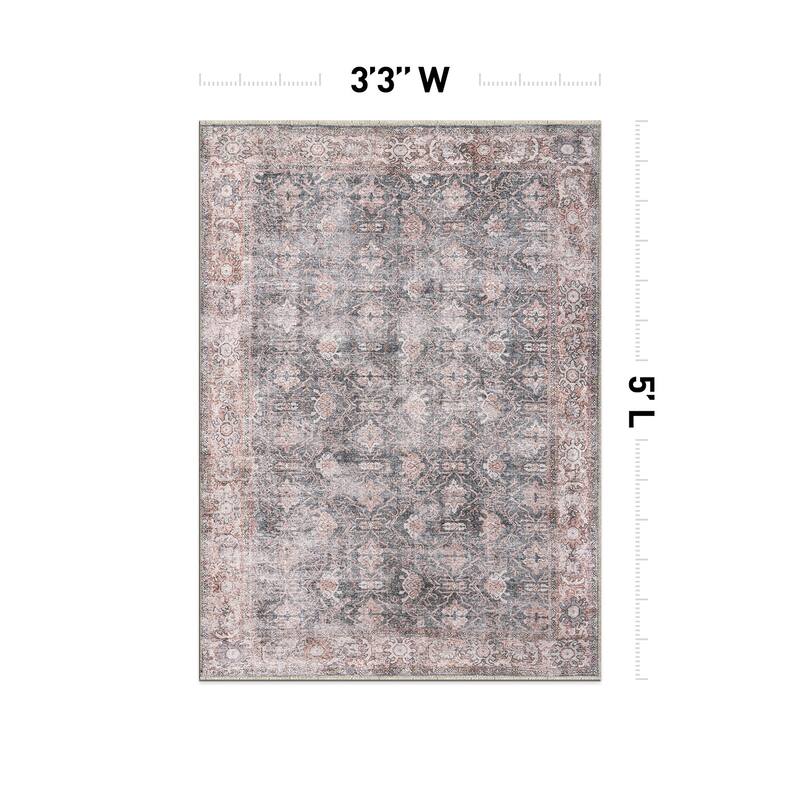 World Rug Gallery Vintage Inspired Bordered Machine Washable Area Rug