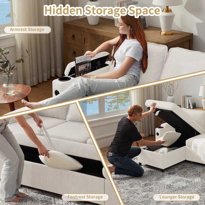 80" L-Shaped Sofa Couch Bed, Sofa Sleeper with Pull Out Bed, Reversible Sleeper Sofa Bed