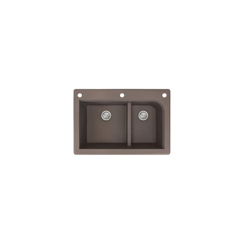 Transolid Radius 33in x 22in silQ Granite Drop-in Double Bowl Kitchen Sink with 1 Pre-Drilled Faucet Hole - 22" x 33" x 9.5"/CAF