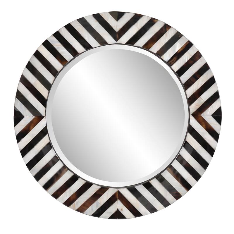 Allan Andrews Julianna Round Horn and Shell Tiled Mirror - 24 Diameter x 1.3/4