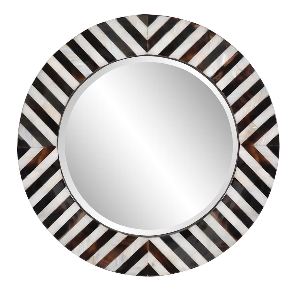 Allan Andrews Julianna Round Horn and Shell Tiled Mirror - 24 Diameter x 1.3/4