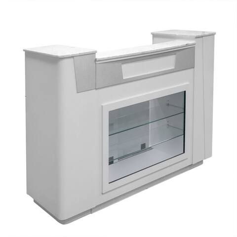 Sonoma Reception Desk with Glass Display Adjustable Shelves, White - N/A