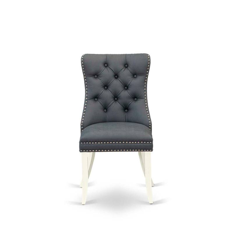 Parson Dining Chairs Set of 2 - Gray Faux Leather Upholstered Chairs with Nailhead Trim