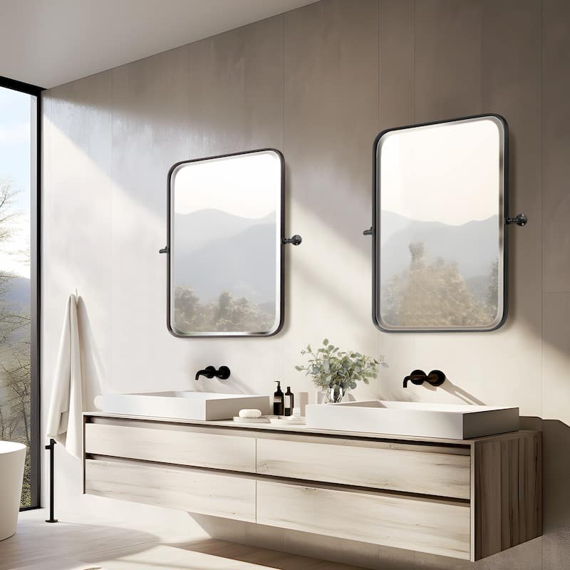 Orton Metal Wall Vanity Mirror with Adjustable Tilted Frame - 32*23 - Black