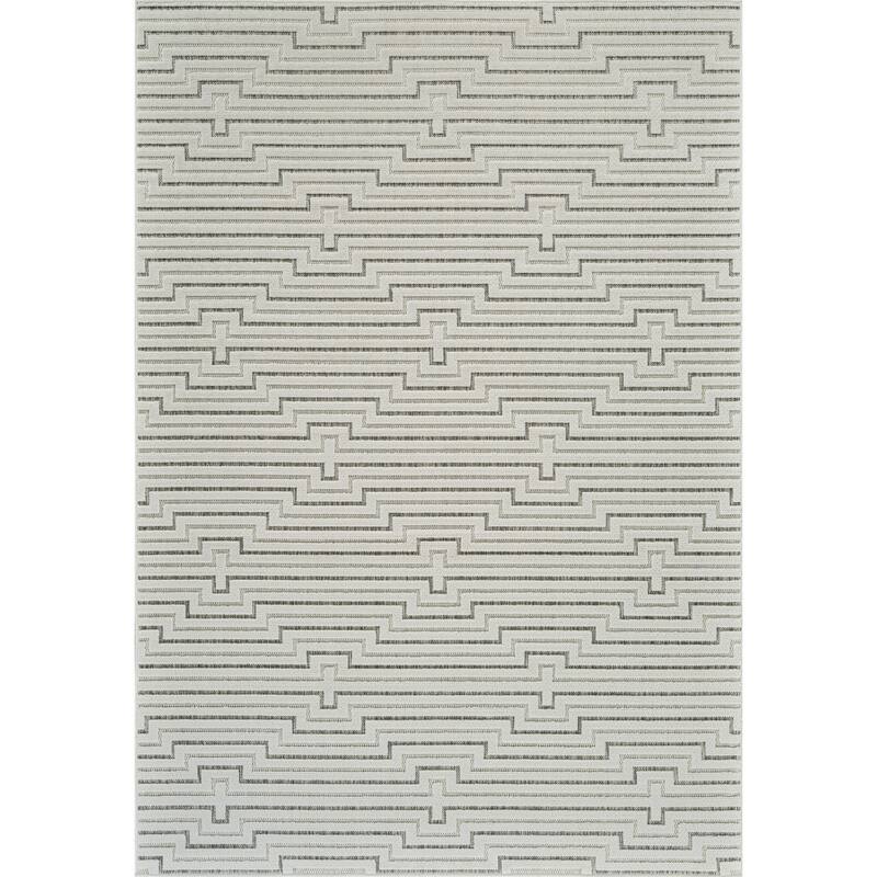 Elto Modern Geometric Weather Resistant Trendy Modern Outdoor Rug - 6' X 9' - Beige/Cream
