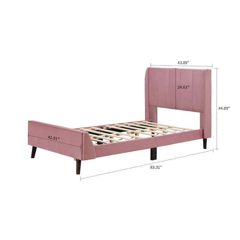 Classic Velvet Upholstered Platform Bed with Centre Support Legs