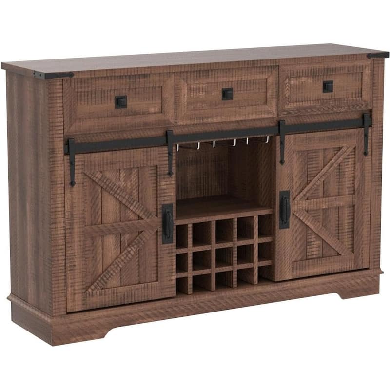 Farmhouse Bar Cabinet, Coffee/Wine Bar Cabinet w/Wine & Glass Rack