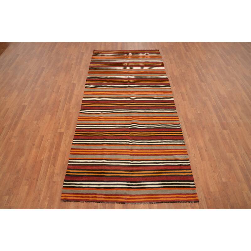 Hand Woven Oriental 100% Wool Carpet Southwestern Geometric Multi-Colored Kilim Area Rug - 9' 8'' X 4' 6''