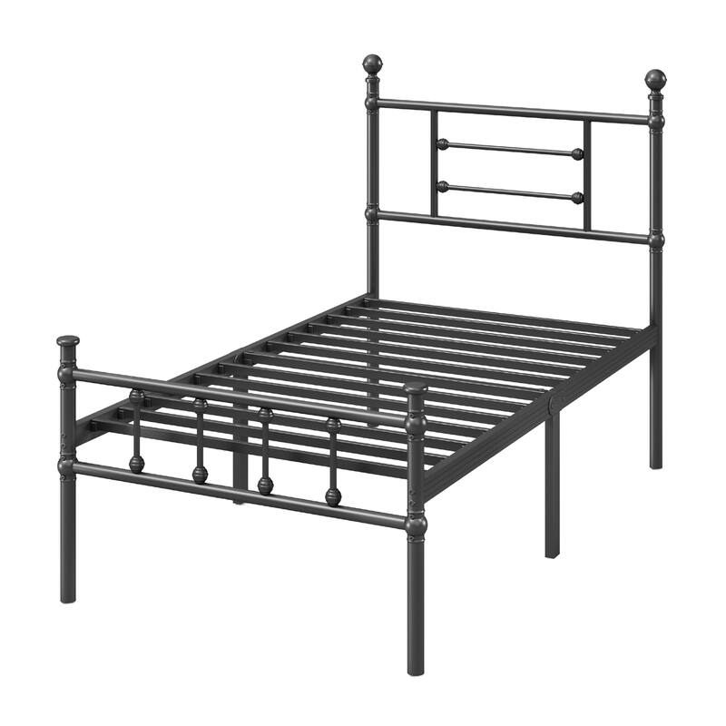 Black Metal Bed Frame with Headboard and Underbed Storage, Easy Assembly