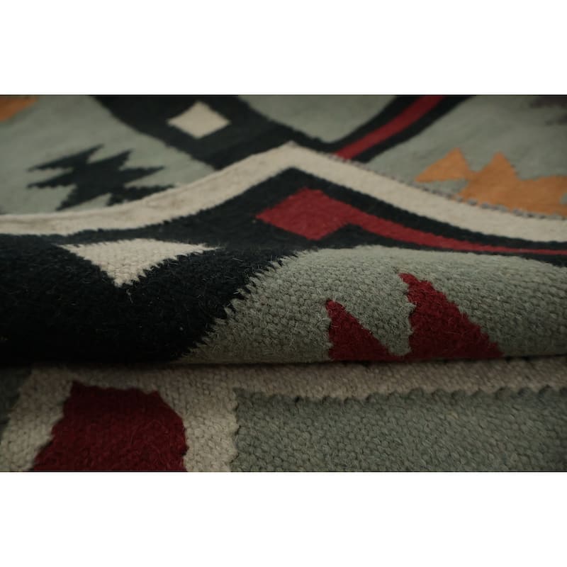Hand Woven Oriental 100% Wool Carpet Southwestern Tribal Green Kilim Area Rug - 8' 0'' X 5' 0''