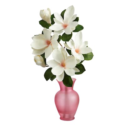 24" Japanese Magnolia Artificial Arrangement in Rose Colored Vase