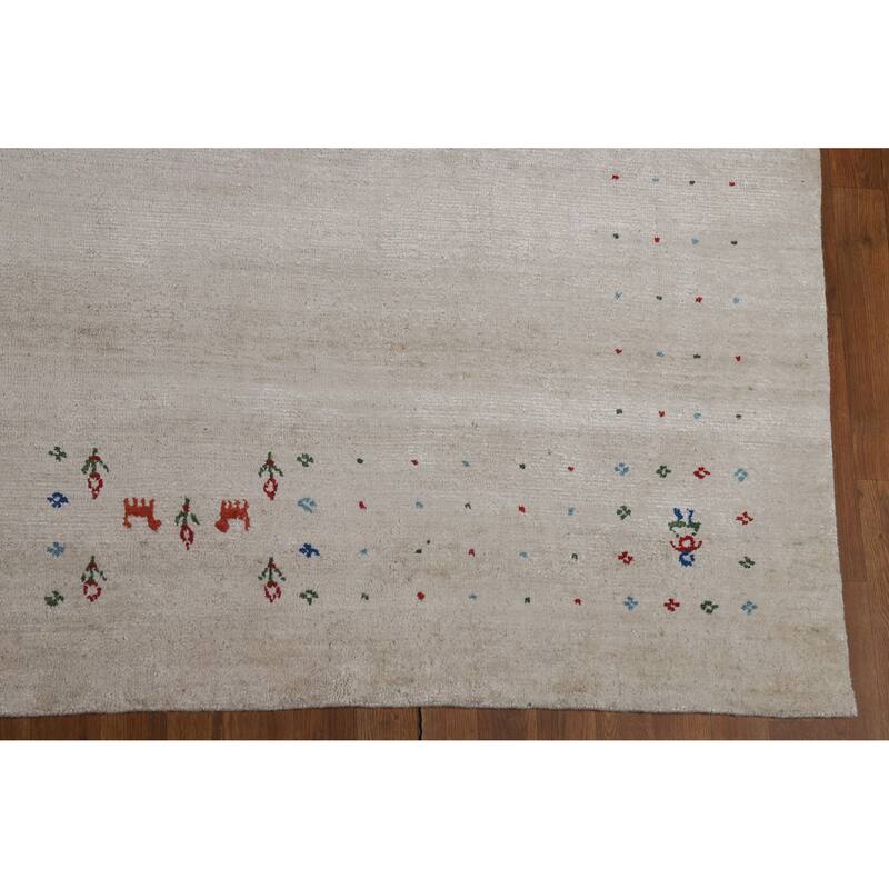 Tribal Gabbeh Oriental Area Rug Handmade Beige Silk Carpet - 8'10" x 11'6"