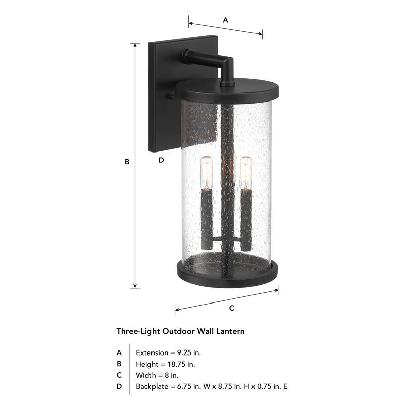 Otto 18.75 in. 3-Light Matte Black Modern Outdoor Wall Lantern with Clear Seedy Glass Shade