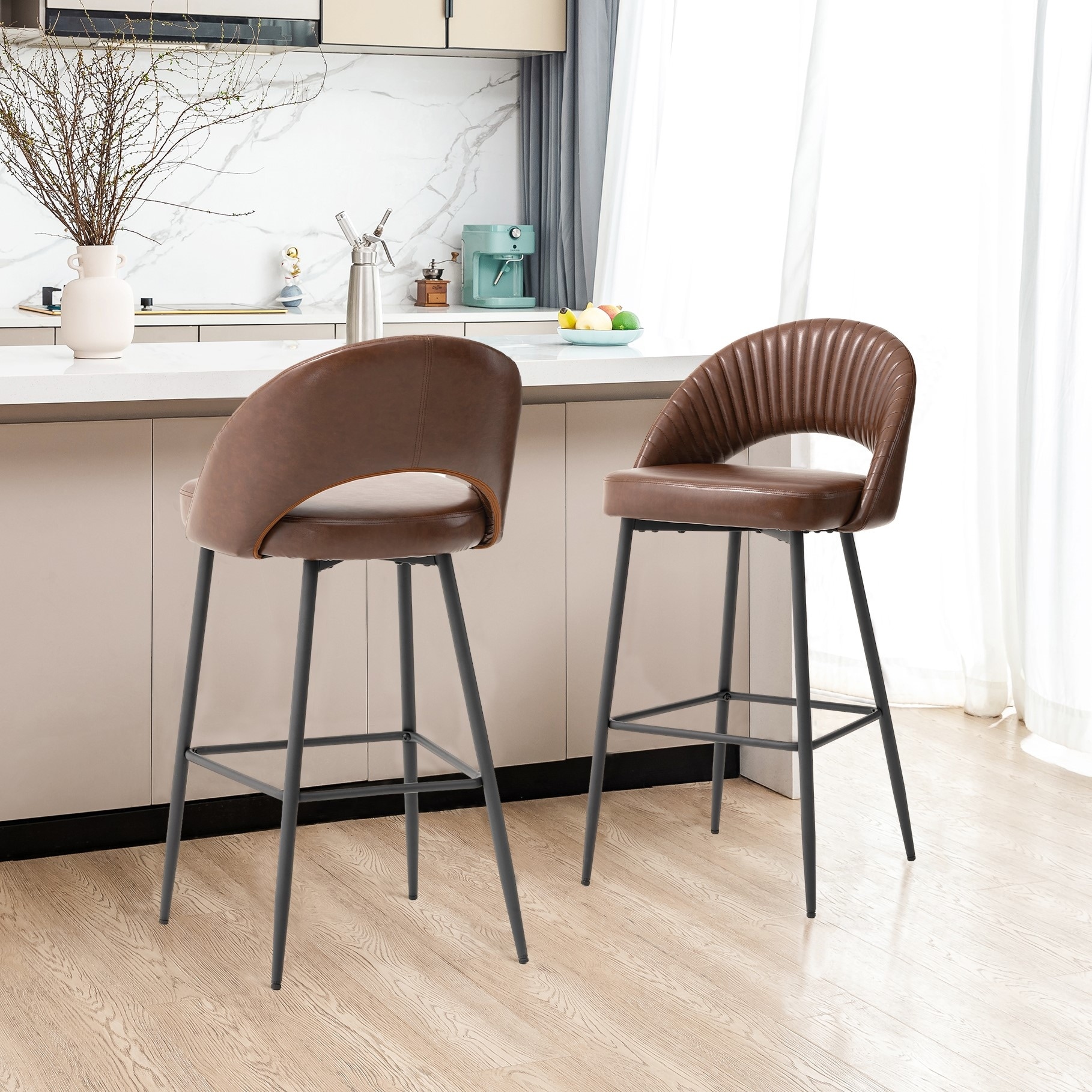 Glitzhome Set of 2 41"H Modern Tapered Leg Counter or Bar Stools Pub Chair