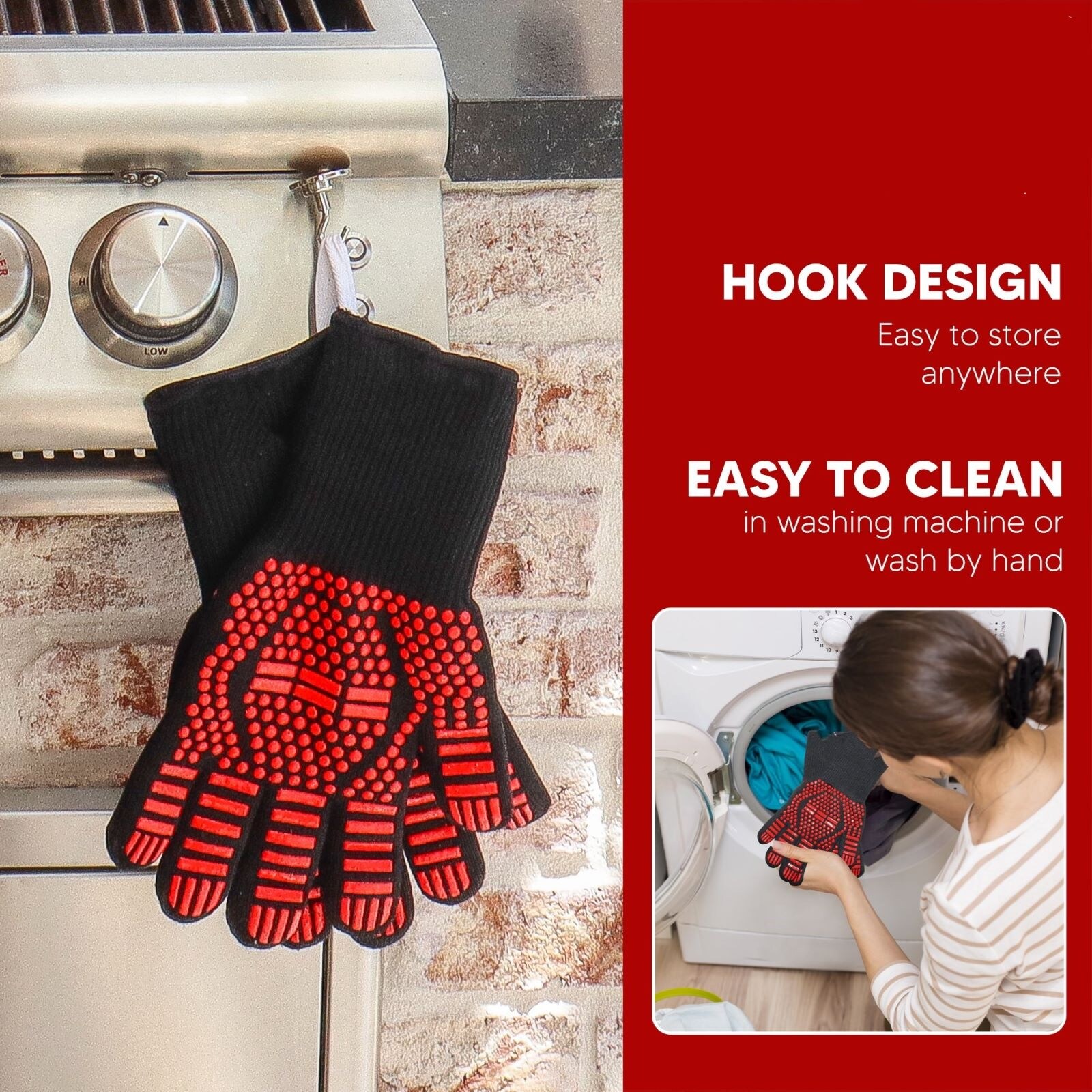 Oven Glove Oven Mitts,EN407 Certified Extreme Heat Up to 932°F,Red - On  Sale - Bed Bath & Beyond - 38905528