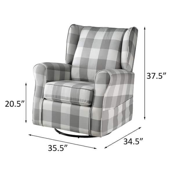 Grey and White Checkerboard Pattern Rolled Arm Swivel Chair with Glider - Classic Elegance