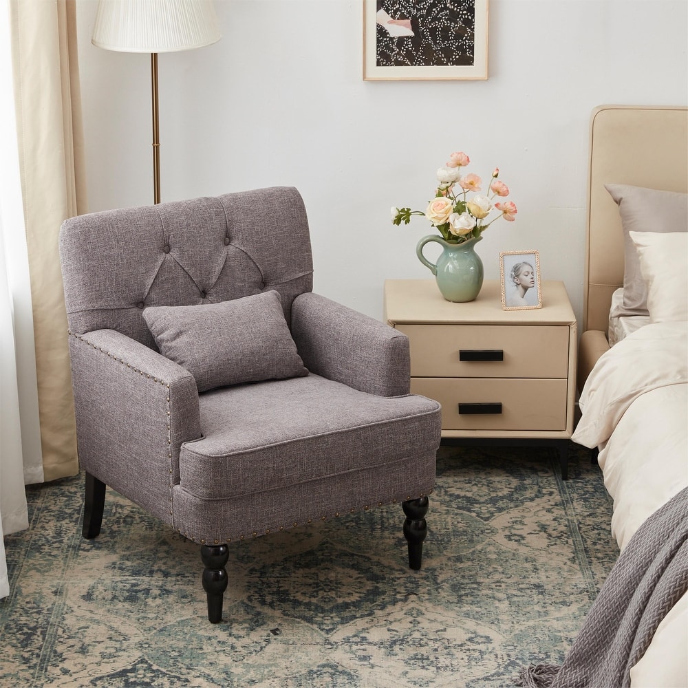 HUIMO Arm Chair Upholstered Button Tufted Accent Chair with Lumbar Pillow Beige/ Grey/ Light Blue/Brown