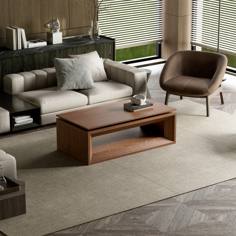 43.3" Lift-Top Coffee Table, Solid Wood Veneer Modern Accent Table with Storage and Adjustable Height