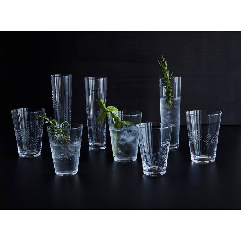 Sienna Botanical Etched Glasses, Mixed Set of 6