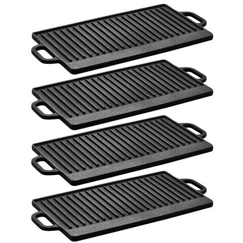 4 Pc. Super Pack, Cast Iron Griddle/Grill Pan with Dual handles Set