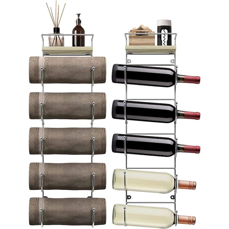 Five Level Bathroom Towel Rack Holder and Organizer - Silver
