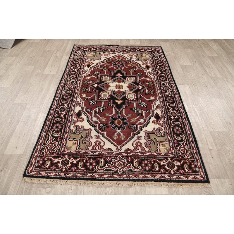 Geometric Heriz Oriental Foyer Area Rug Hand-knotted Wool Carpet - 3'11" x 6'1"