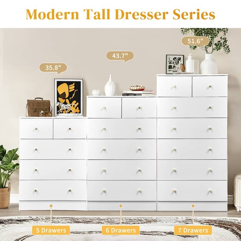 5-Drawer Dresser For Bedroom And Chest Of Drawers With Sturdy Construction Wood Storage Organizer For Closet