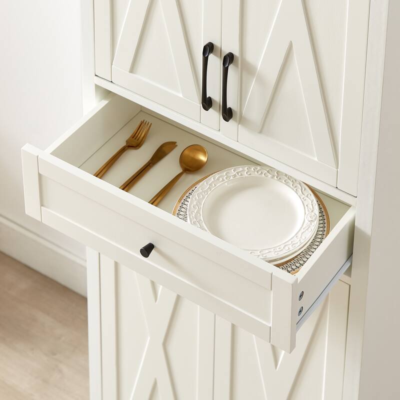 Anmytek White Farmhouse Storage Cabinet 68"Tall with X Frame Doors Adjustable Shelves