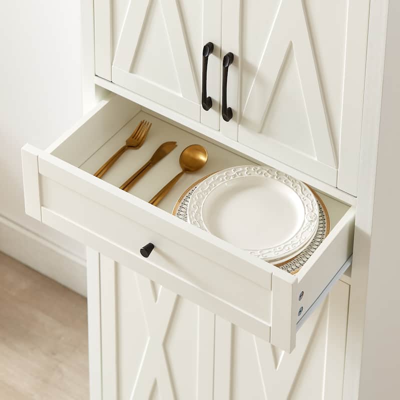 Tall Kitchen Pantry Storage Cabinet, 68" Farmhouse Hutch with Storage Drawers Wood Side Cabinet for Living Room, Dining Room
