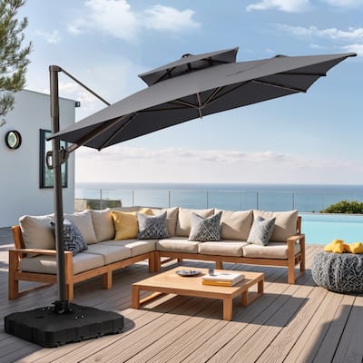 Pellebant 9 FT x 11 FT Outdoor Double Top Patio Cantilever Offset Umbrella with Base Stand