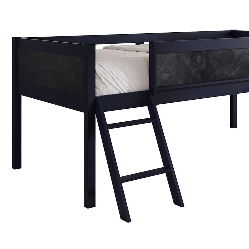 CraftPorch Classic Twin Low Loft Bed with Chalkboard, Slide and Ladder