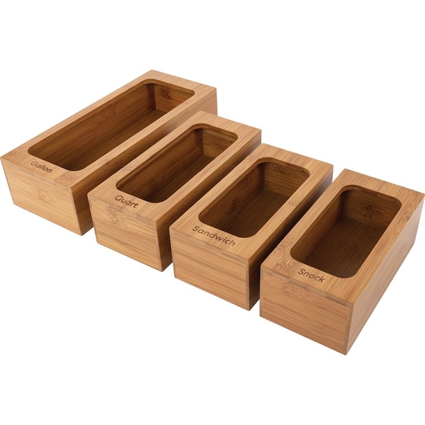 Seville Classics Bamboo Food Storage Bag Holder (Set of 4) Bed Bath