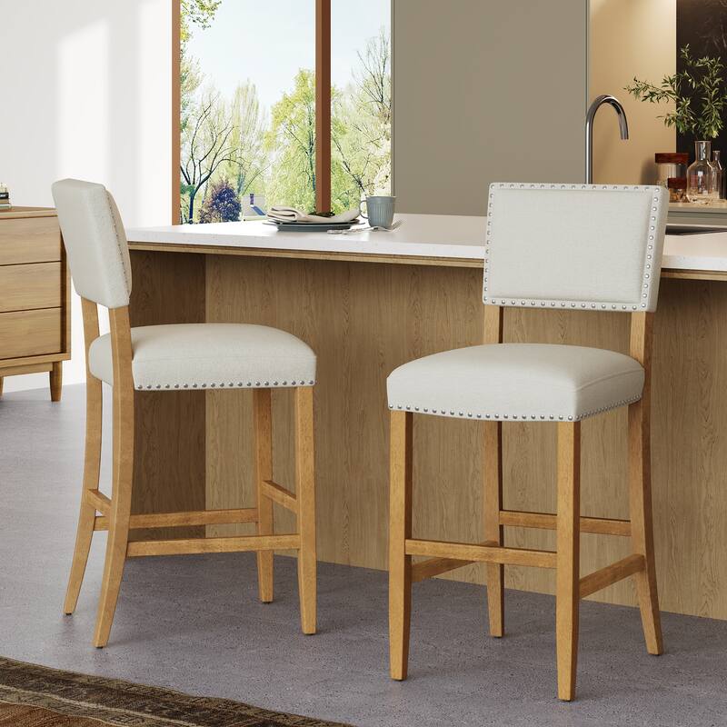 Mayfield Contemporary Linen Barstool (Set of 2) by Christopher Knight Home - 22.25" D x 18.50" W x 44.50" H - Beige+Brown - Set of 2