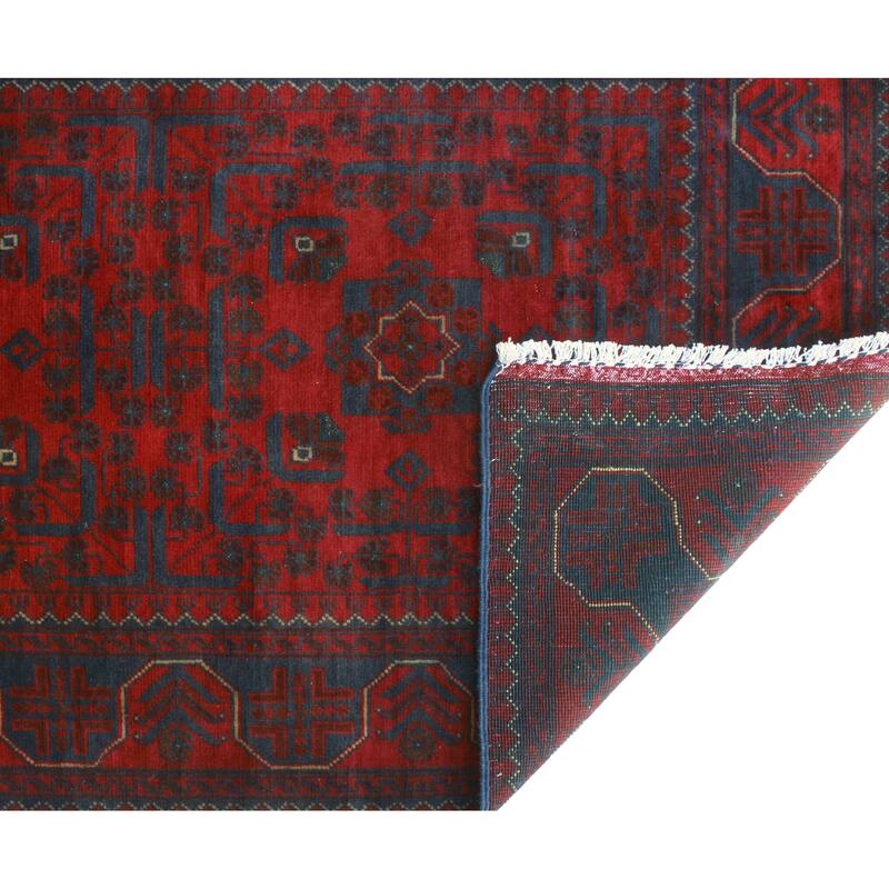 Khamyab Mustansa Red/Navy Runner - 2'8" x 18'11"