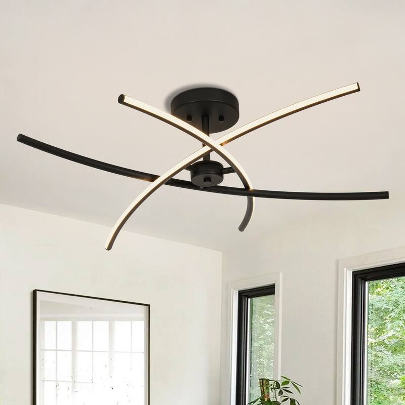 1-Light Cross-Arc Tube LED Flush Mount Ceiling Light with Warm 3000K Light for Living Room - 31.5 in. W x 7.9 in. H - Black