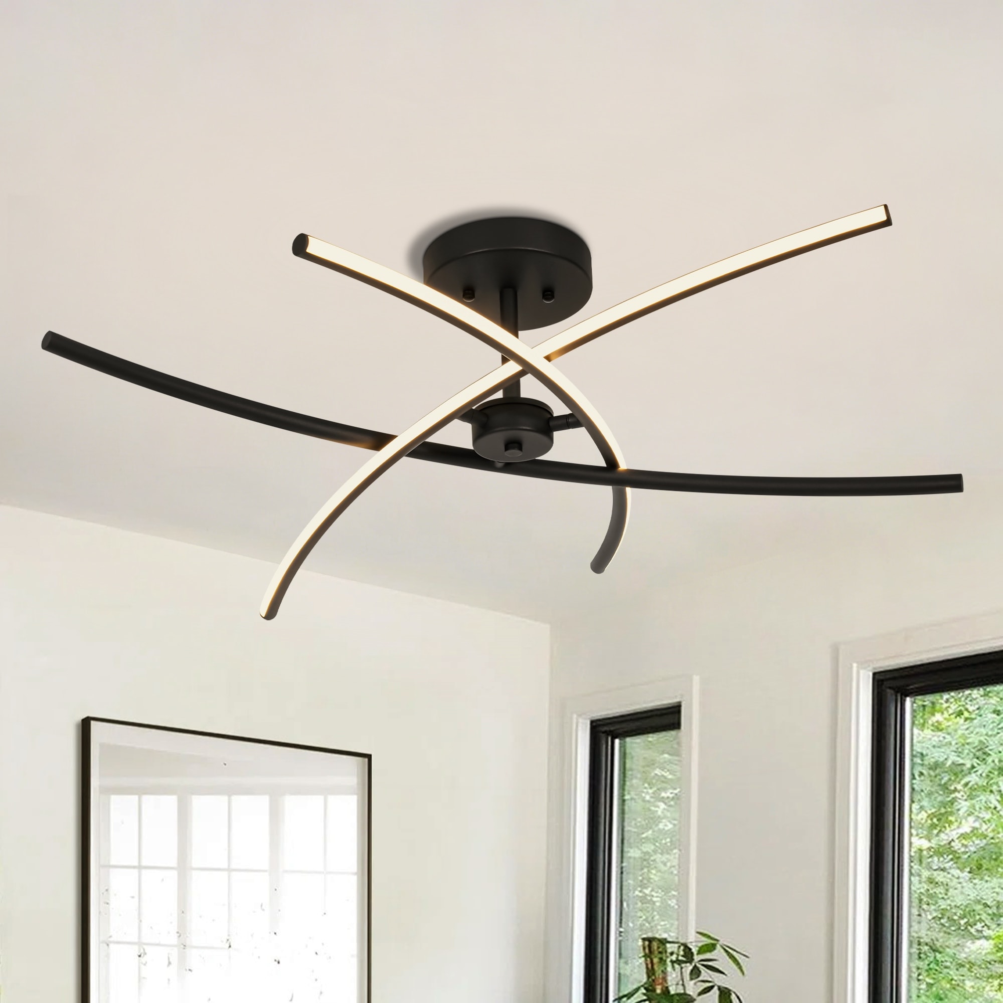 Rennnsan 1-Light Cross-Arc Tube LED Flush Mount Ceiling Light with Warm 3000K Light for Living Room