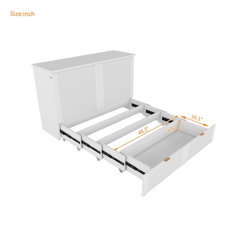 Full Size Murphy Bed with Pulley Structure, Drawer & USB