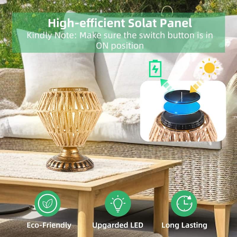 Retro Outdoor Indoor Waterproof Solar Power Lamp Handmade Woven Led Light