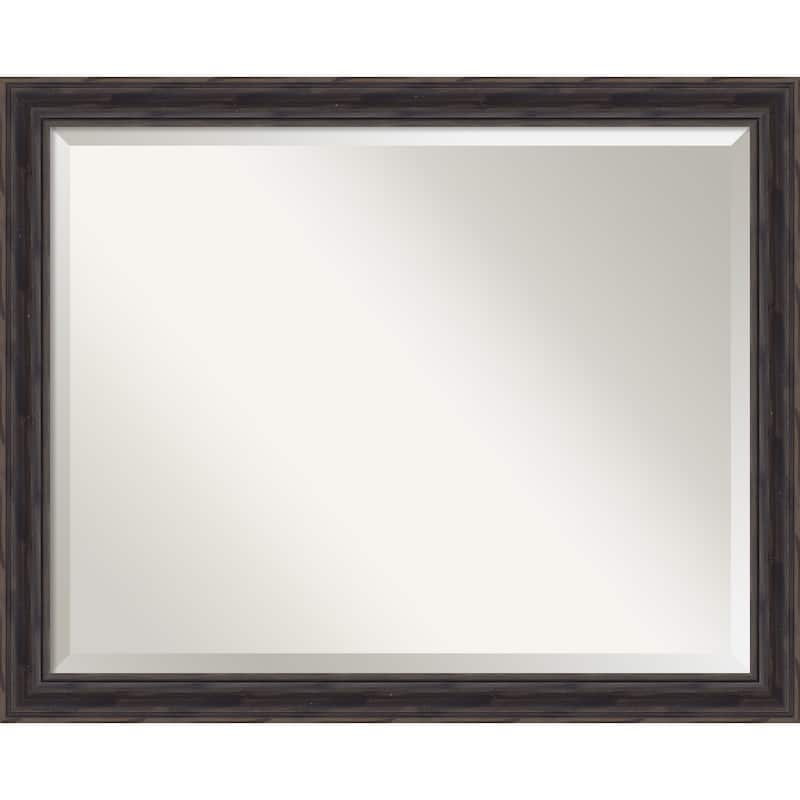 Beveled Wood Bathroom Wall Mirror - Rustic Pine Narrow Frame - Outer Size: 31 x 25 in