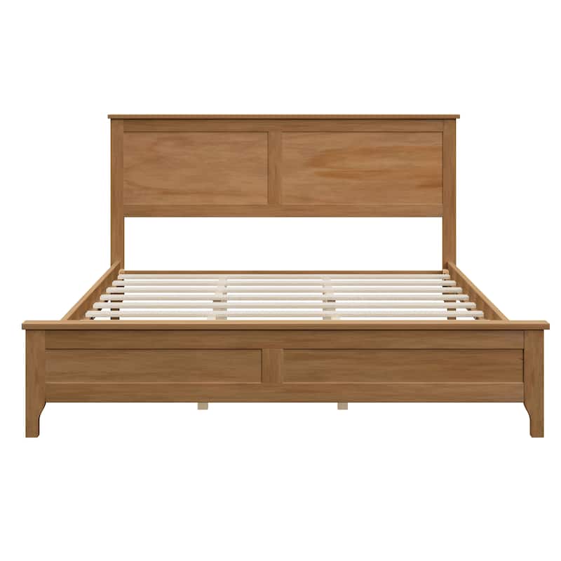 Solid Wood Platform Bed - King/Queen/Full Size, Wooden Slats, No Box Spring Needed
