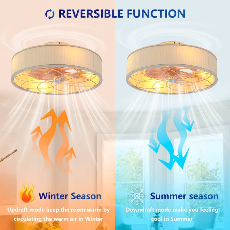 Cusp Barn 20'' Farmhouse Flush Mount Ceiling Fan with Light, Fabric Shade DC Motor Fandelier Ceiling Fan for Living room