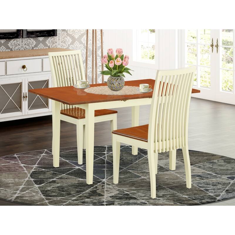 Vintage Kitchen Table Set - 3 Piece Dining Set with Chairs - 32x54 Inch Rectangle Table - Buttermilk & Cherry Finish
