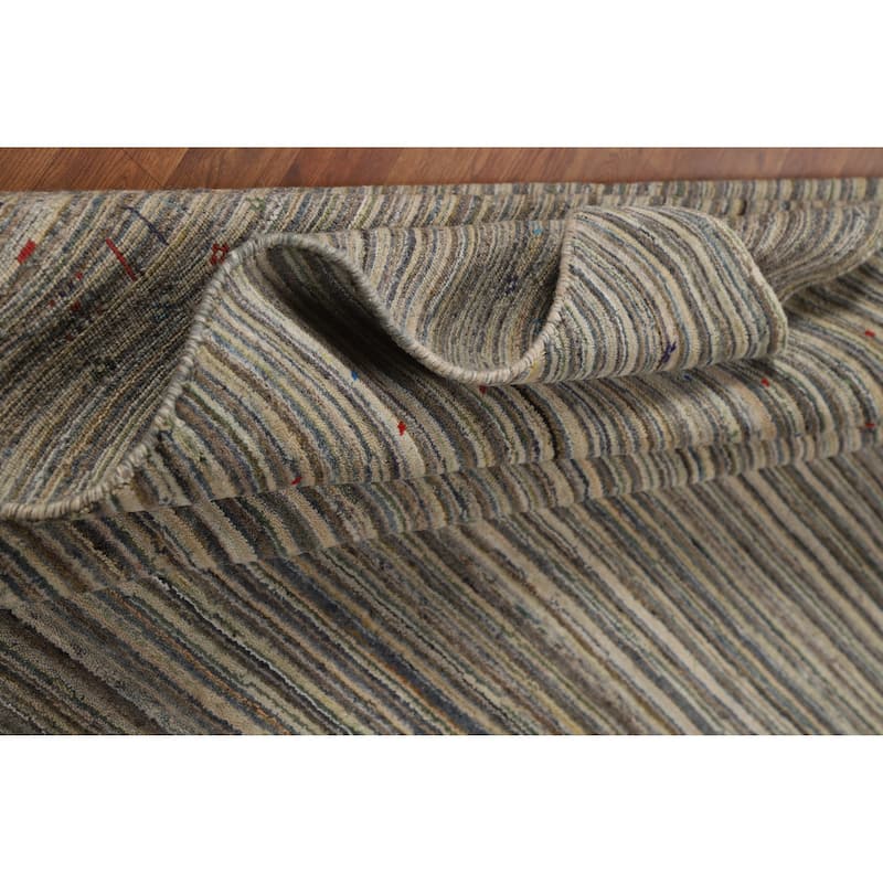 Striped Gabbeh Indian Area Rug Hand-Knotted Wool Carpet - 8'0" x 9'9"