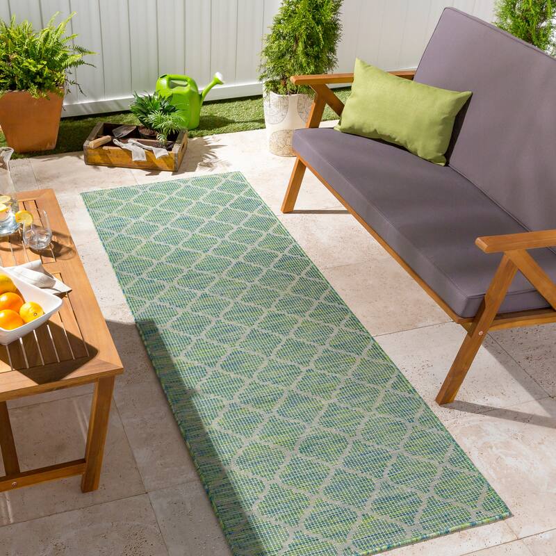 Artistic Weavers Asya Traditional Trellis Outdoor Area Rug - 2'6" x 7'3" Runner - Light Green