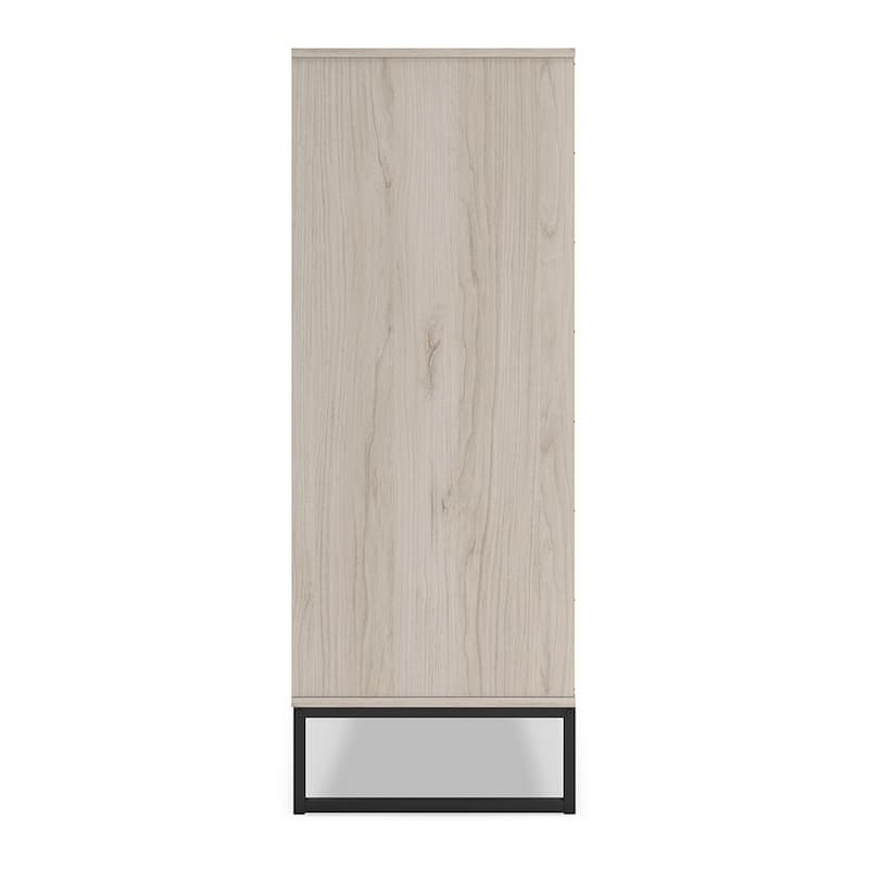 Zed 51 Inch 5 Drawer Chest, Natural Beige Wood Frame, Black Metal Base