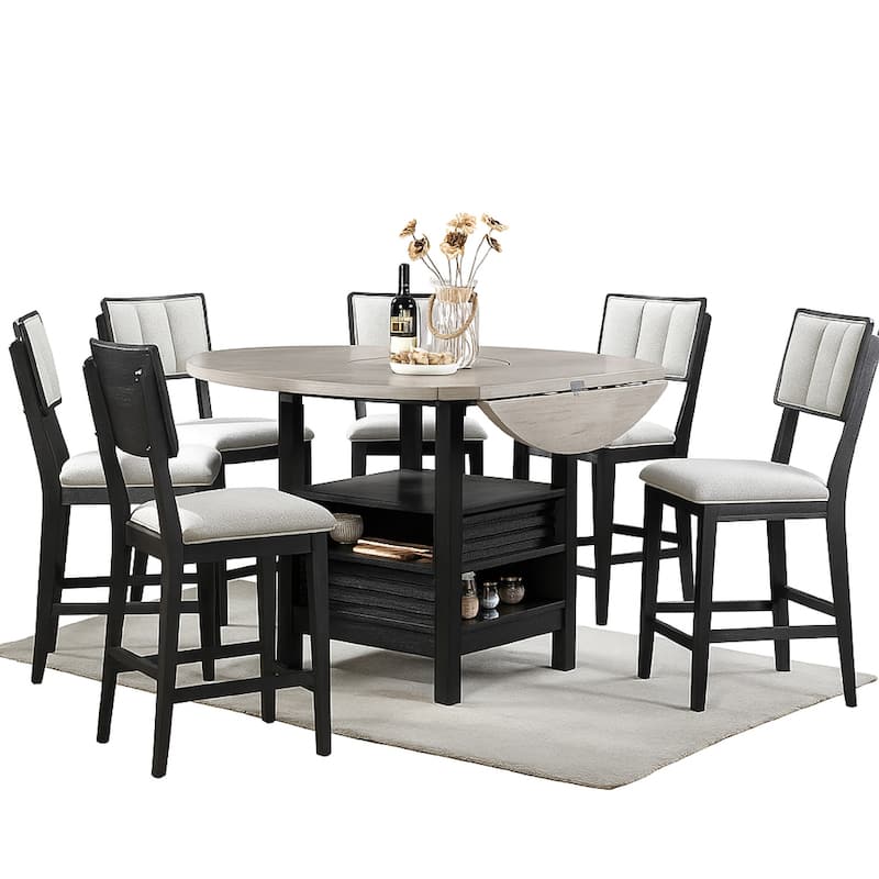 Kliu Counter Height Chair Set of 2, Light Gray Fabric, Black Wood Frame