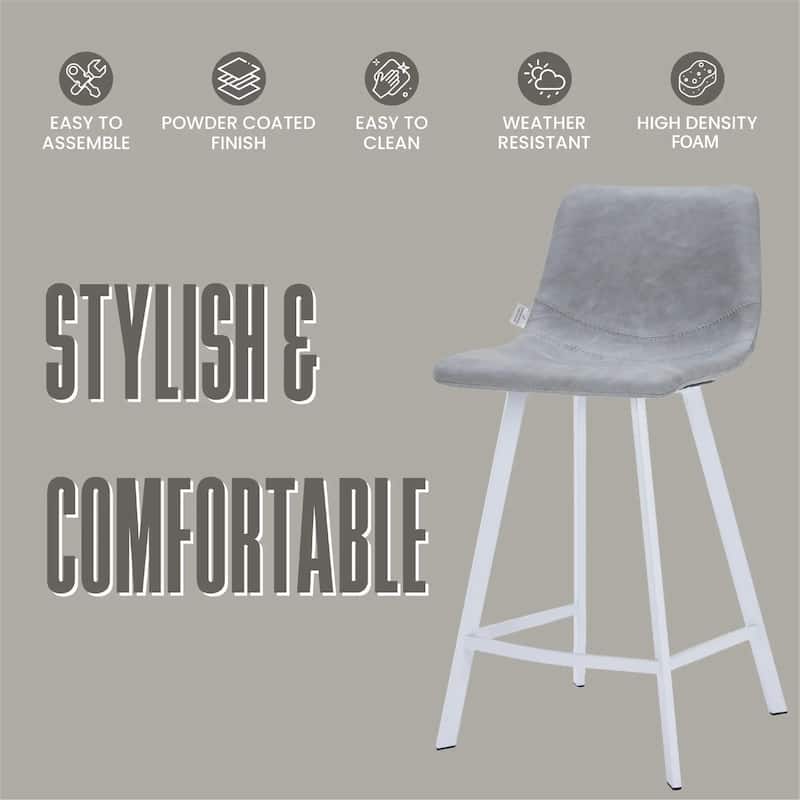 Elland Leather Bar Stool - Modern Counter Height Stool with White Stainless Steel Legs for Kitchen Island or Home Bar Set of 2
