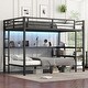 preview thumbnail 2 of 10, Black Full XL Over Twin Bunk Bed with Desk LED USB Storage Shelves for Work and Study