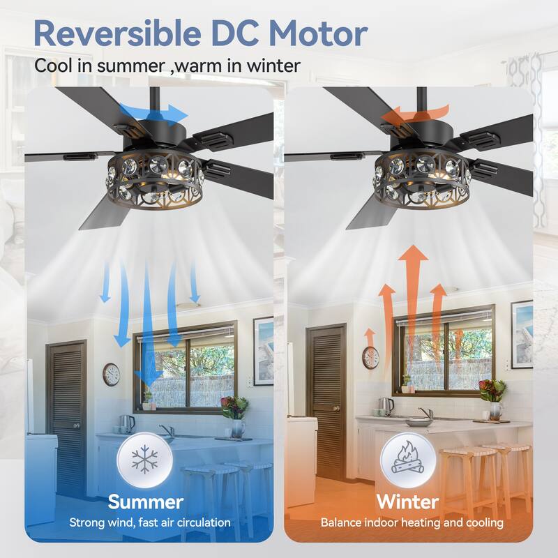 48" Wood 5-Blade Crystal Fandelier Ceiling Fan with Remote and Light